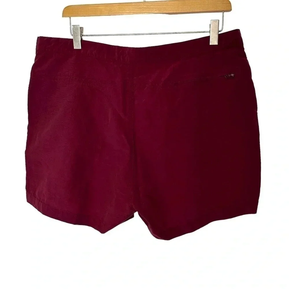 DKNY L mens‎ maroon swimming trunks with yellow + white racing stripes